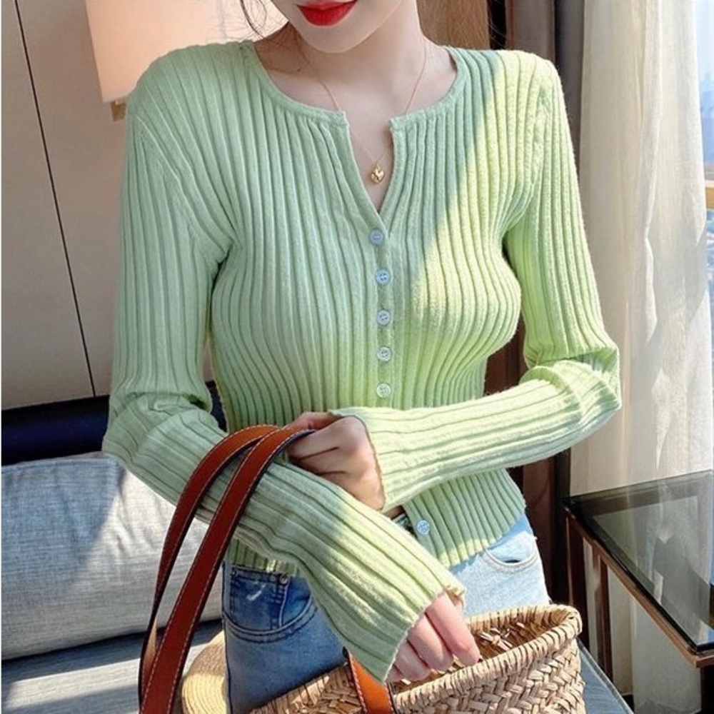 YesStyle jalyn green ribbed knit cardigan